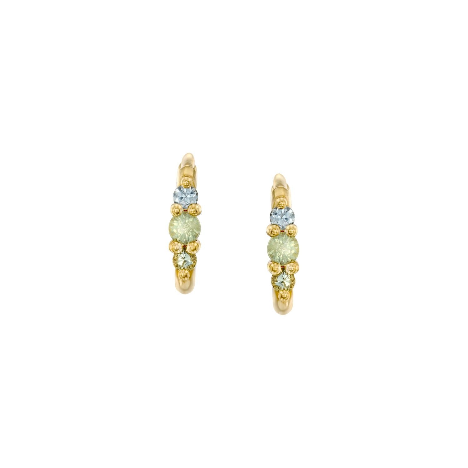 Audrey Mini Hoop Earrings green rainbow sapphires