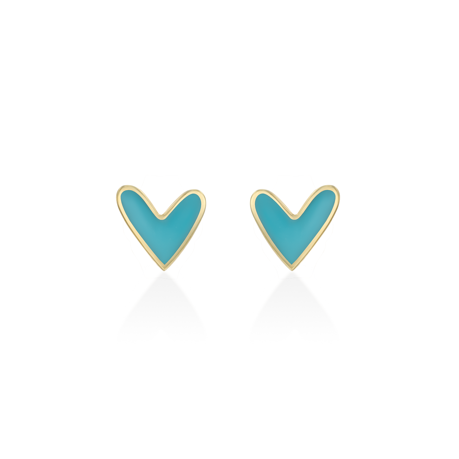 Turquoise Heart Gold Enamel Earrings