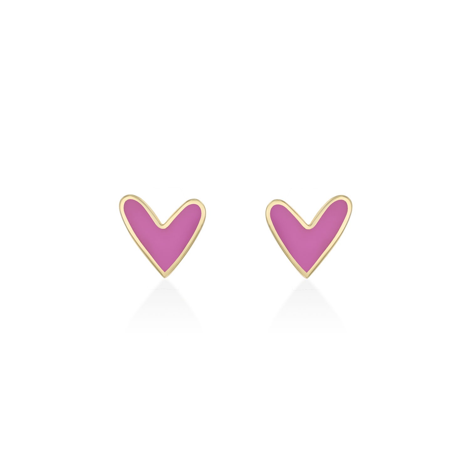 Pink Heart Gold Enamel Earrings