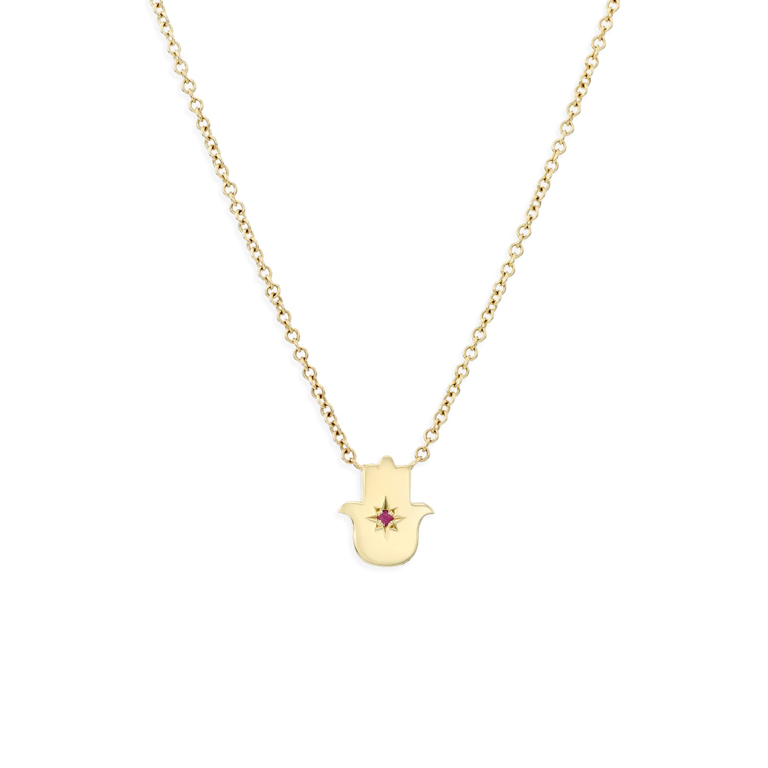 Floating Hamsa gold necklace with gem stone