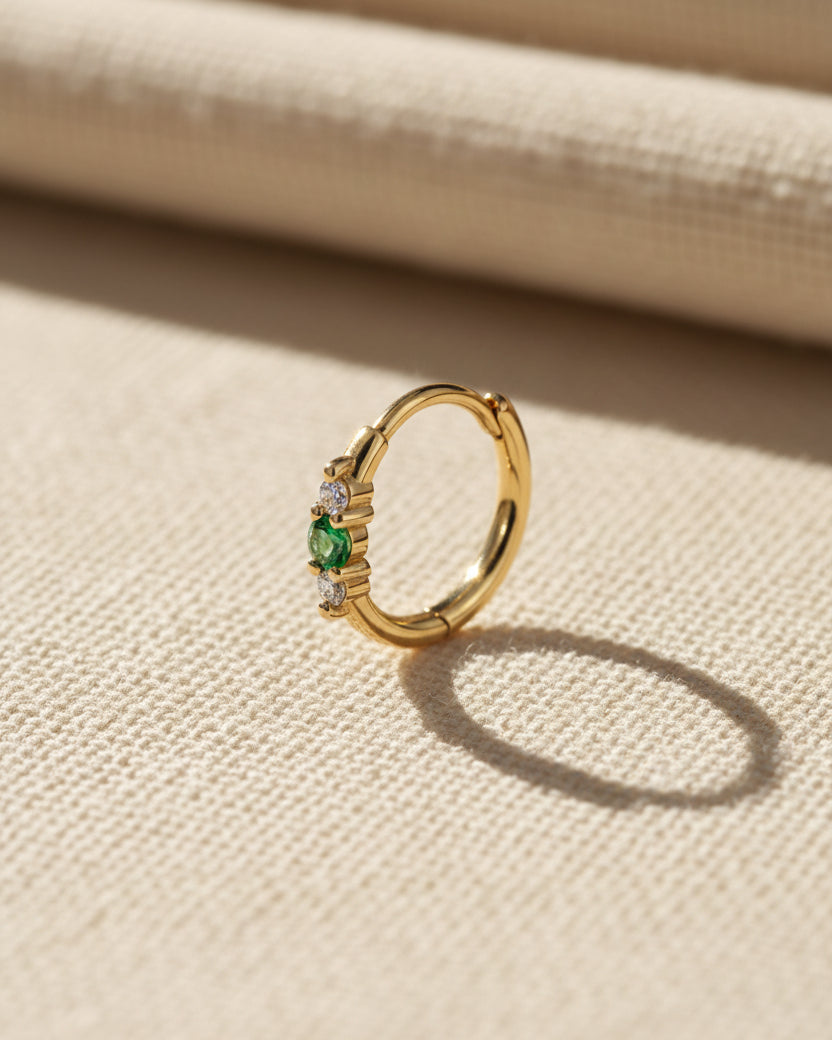 Audrey Hoop With Emerald And White Diamonds