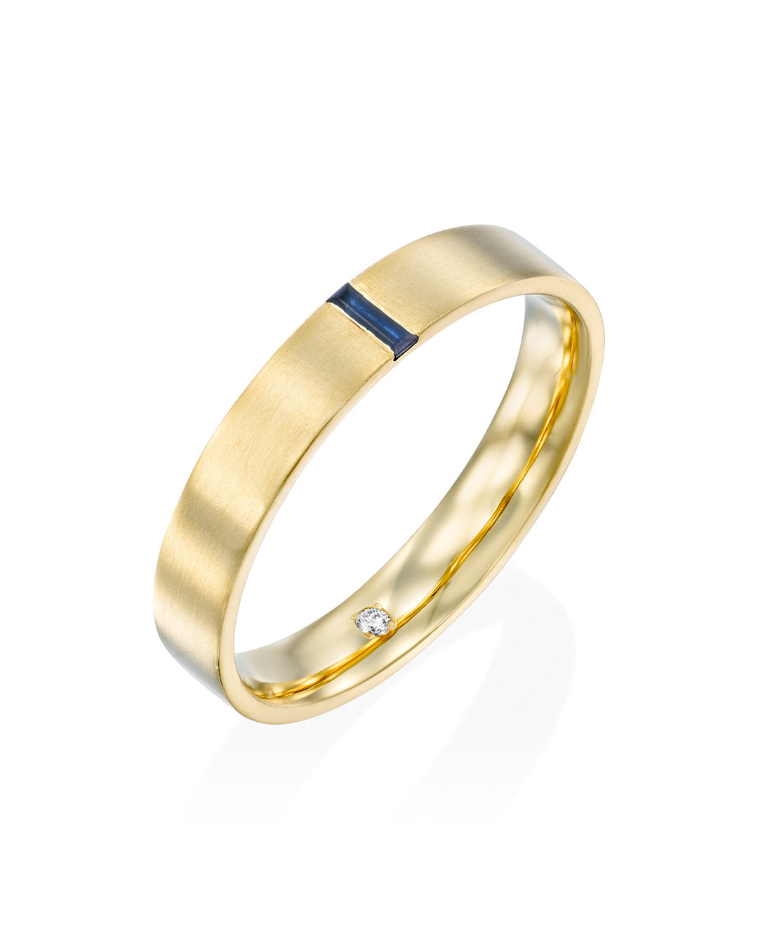 Frankie Gold Wedding Band With Sapphire & Diamond- 4mm