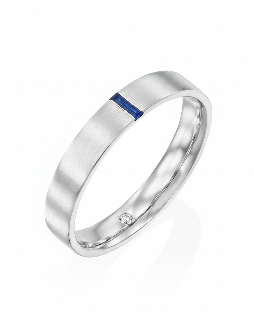 Frankie Gold Wedding Band With Sapphire & Diamond 4mm