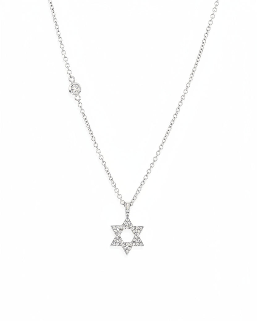 Small Star Of David Gold Necklace With White Diamonds
