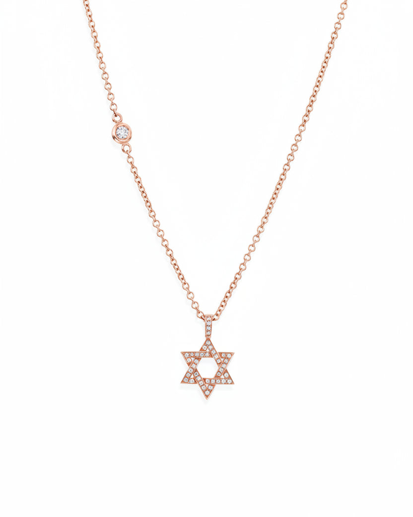 Small Star Of David Gold Necklace With White Diamonds