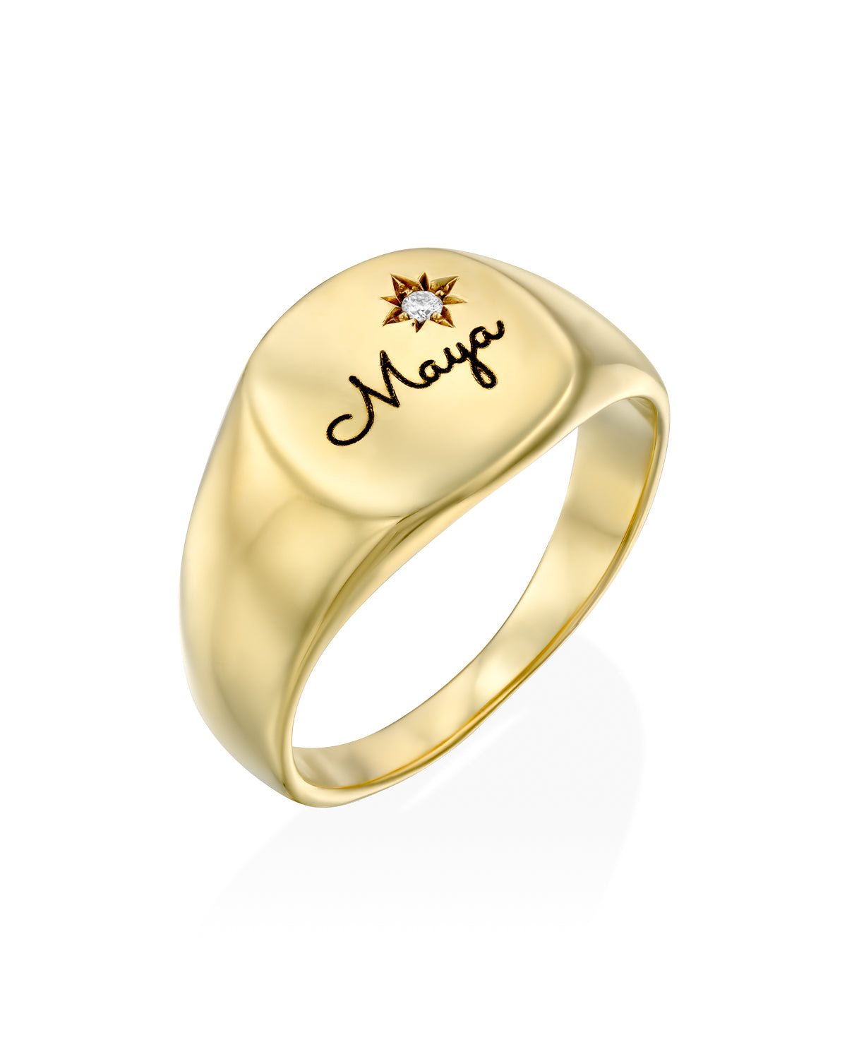 Maria Gold Ring White Diamond & Engraving