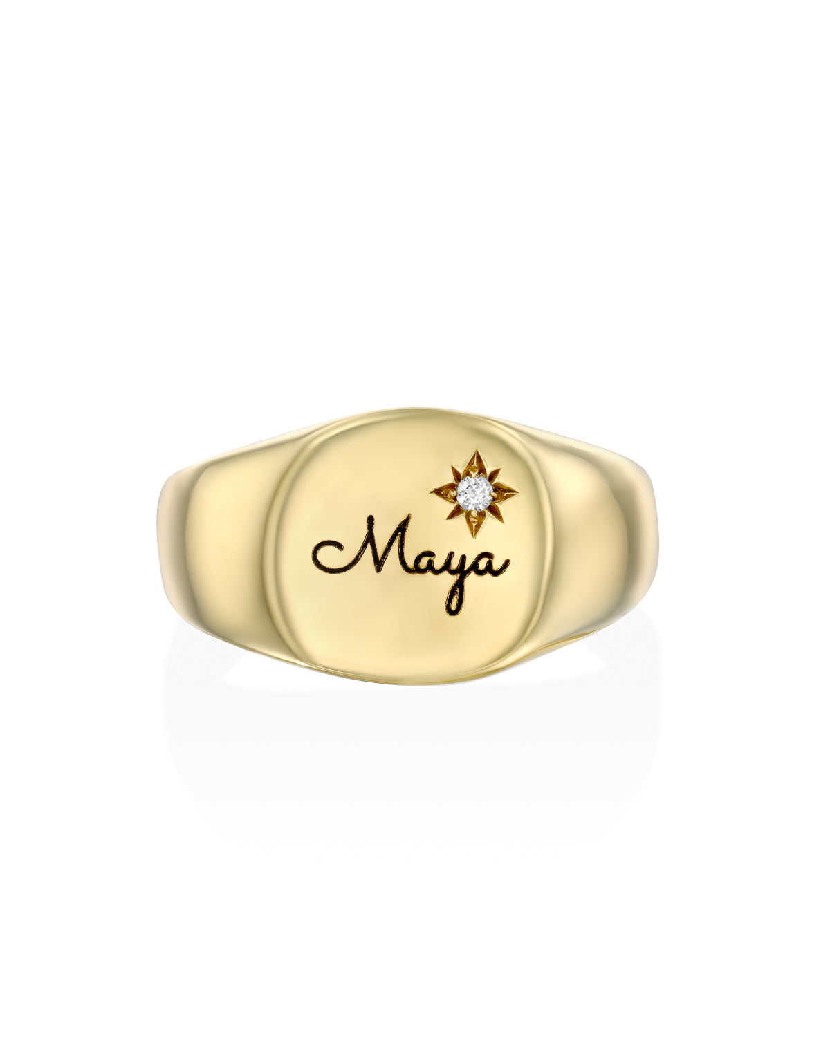 Maria Gold Ring White Diamond & Engraving