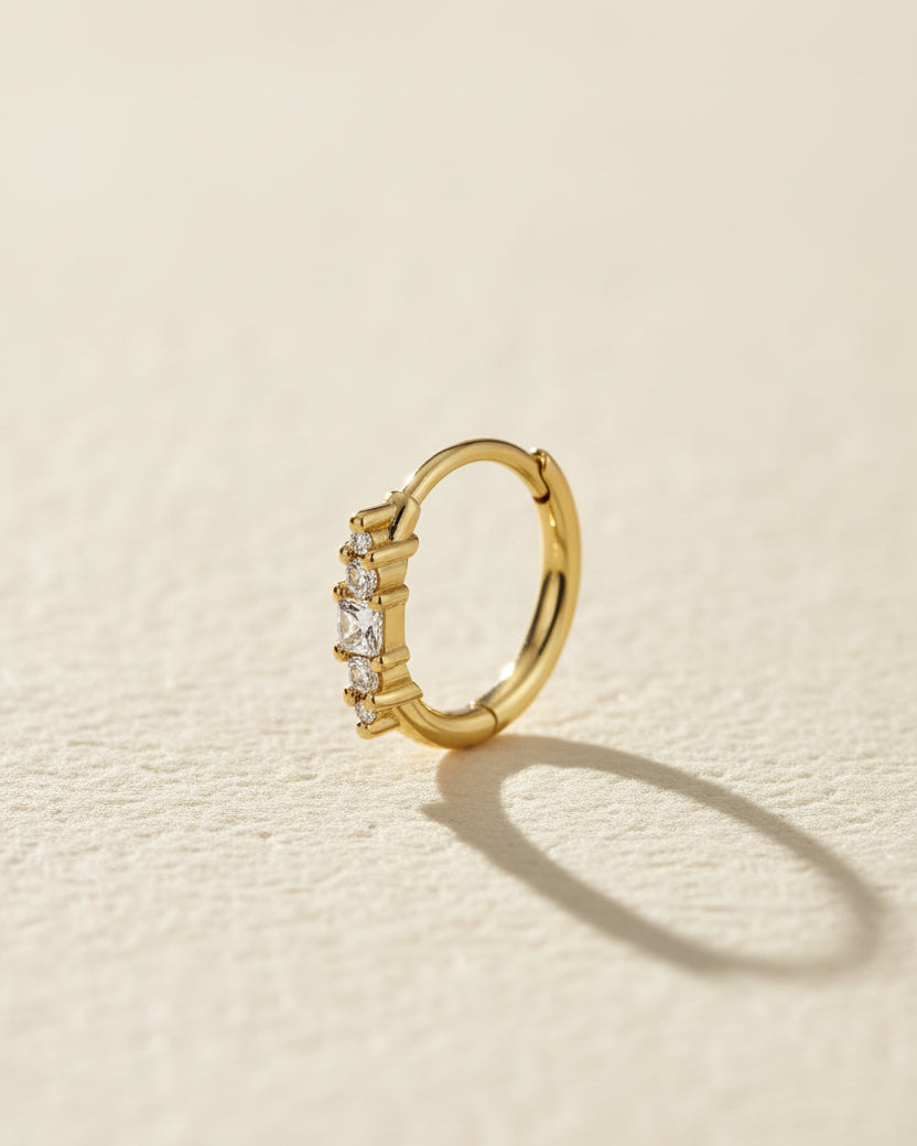 Bella Mia Hoop Gold Earring with white diamonds