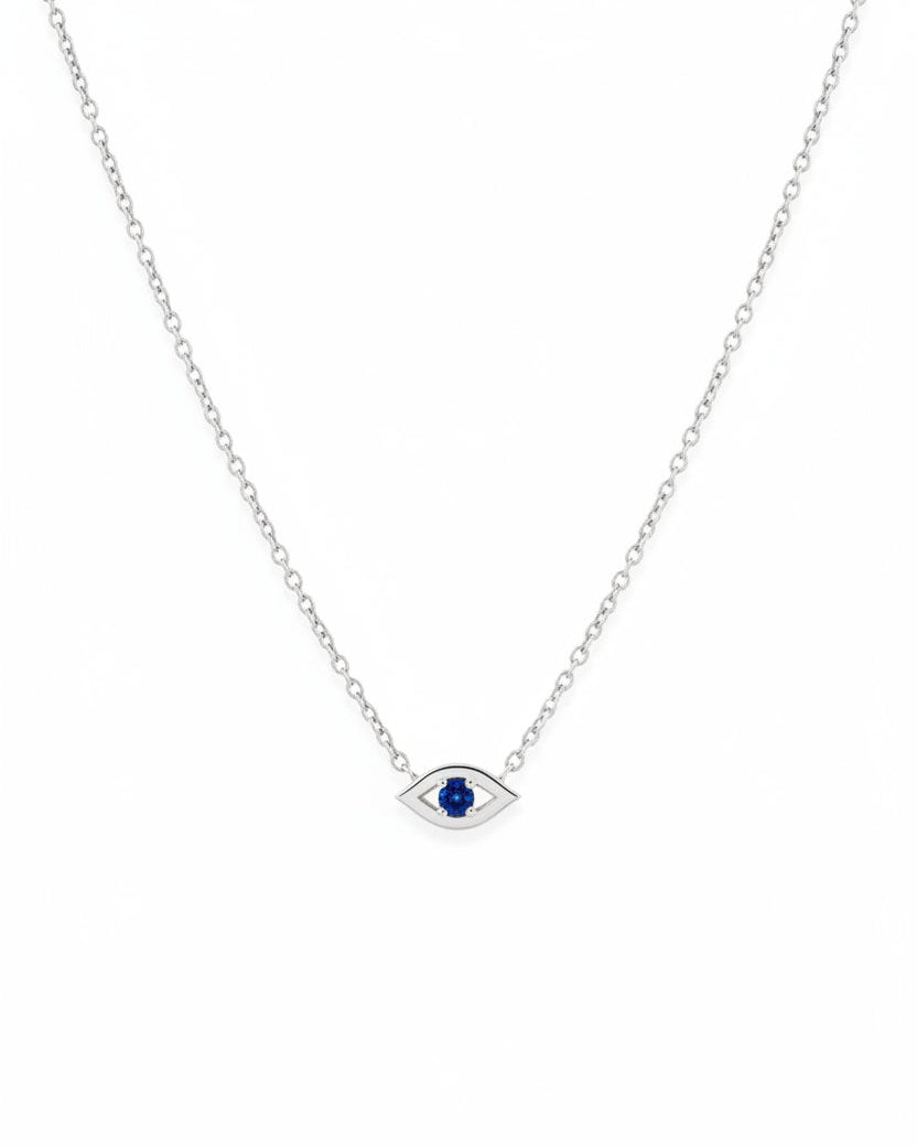Evil Eye floating Gold Necklace sapphire