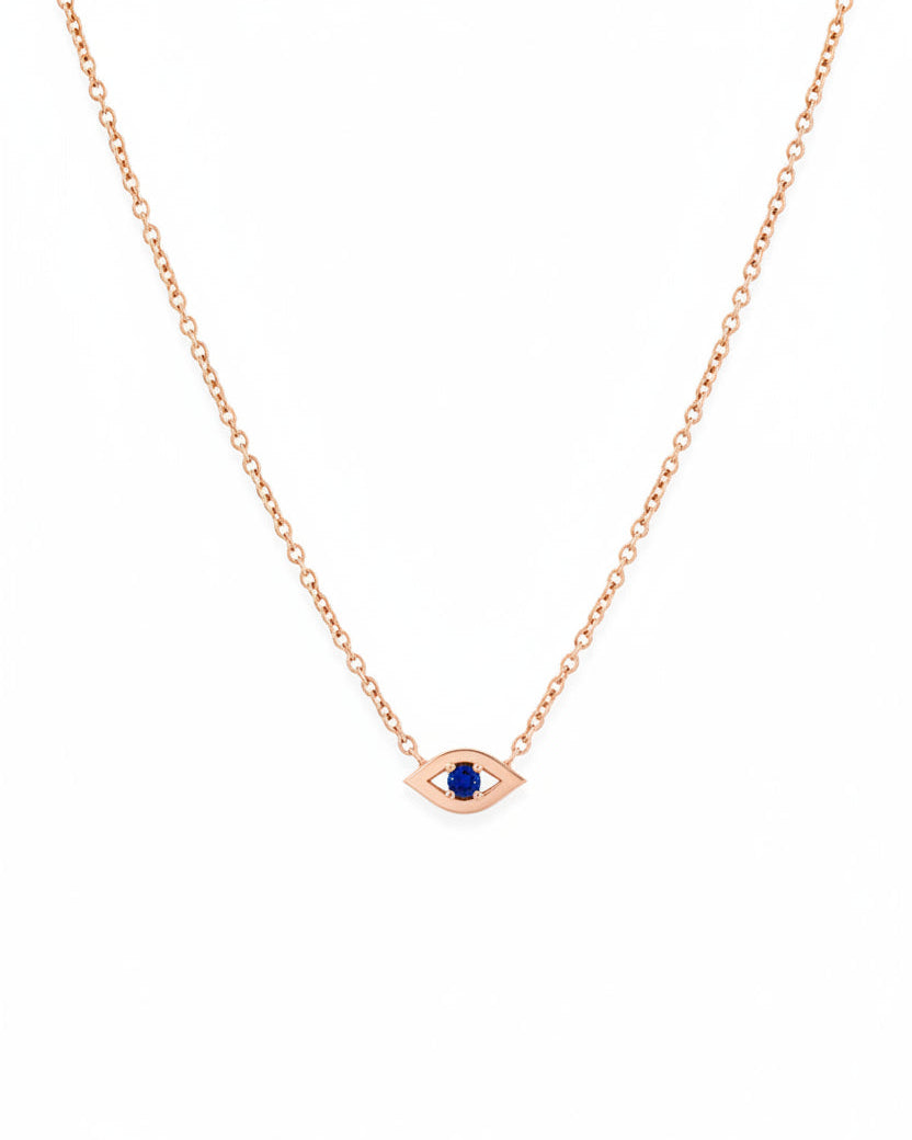 Evil Eye floating Gold Necklace sapphire