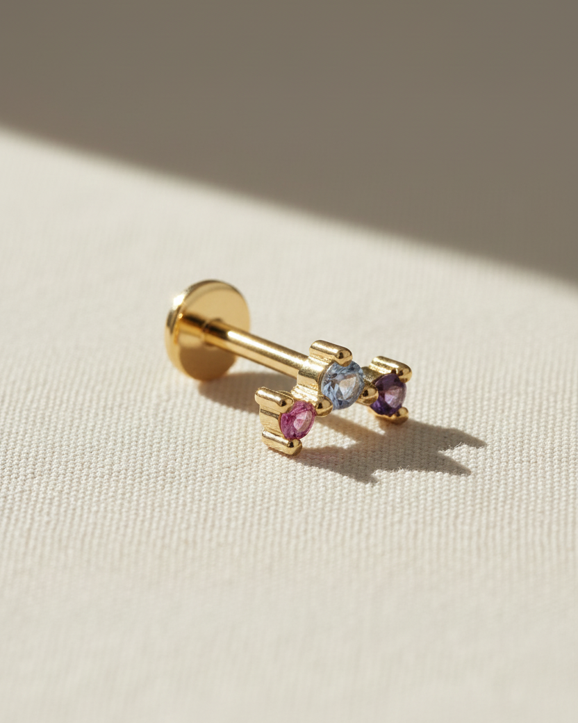 Frida Piercing Earring With Rainbow Stones
