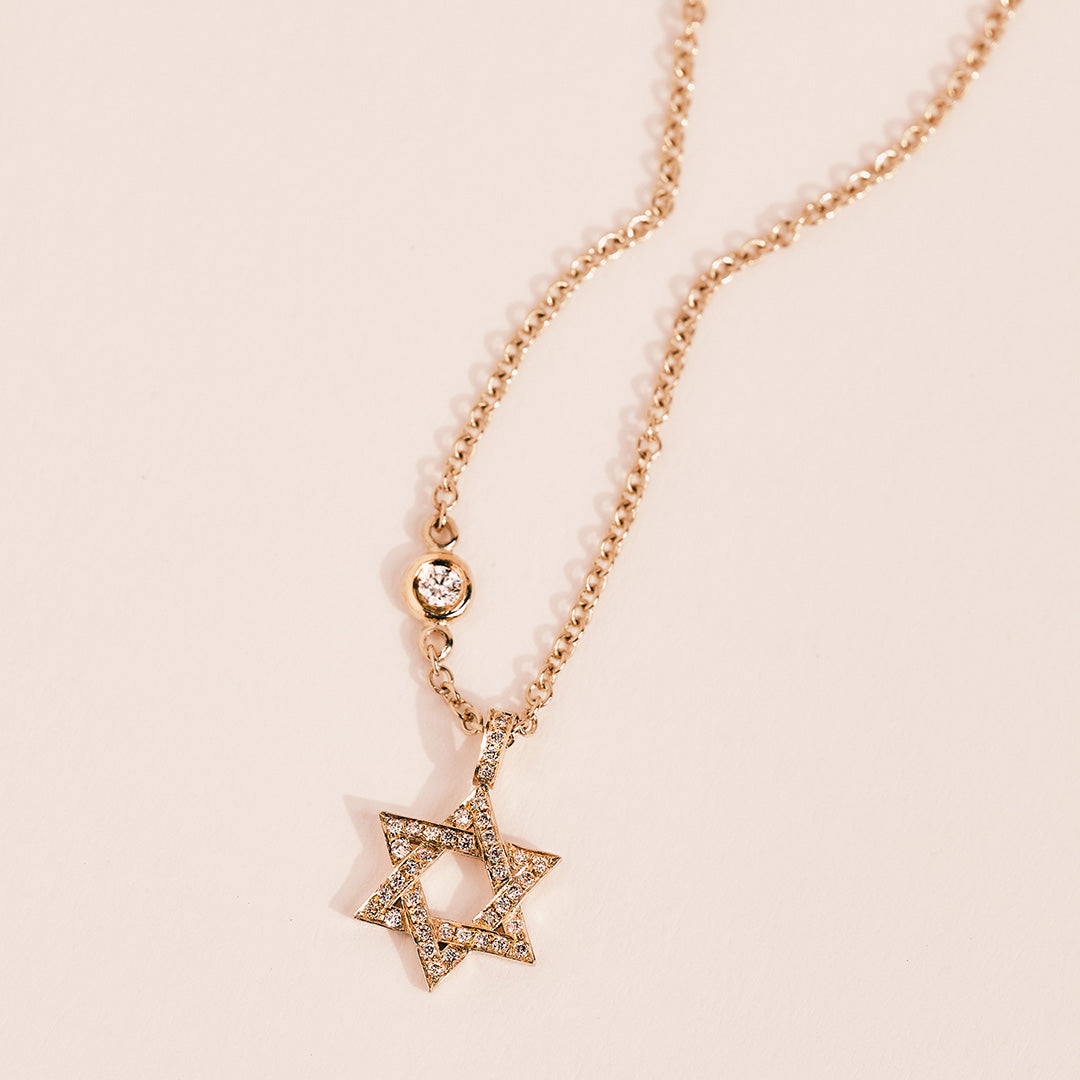 Small Star Of David Gold Necklace With White Diamonds