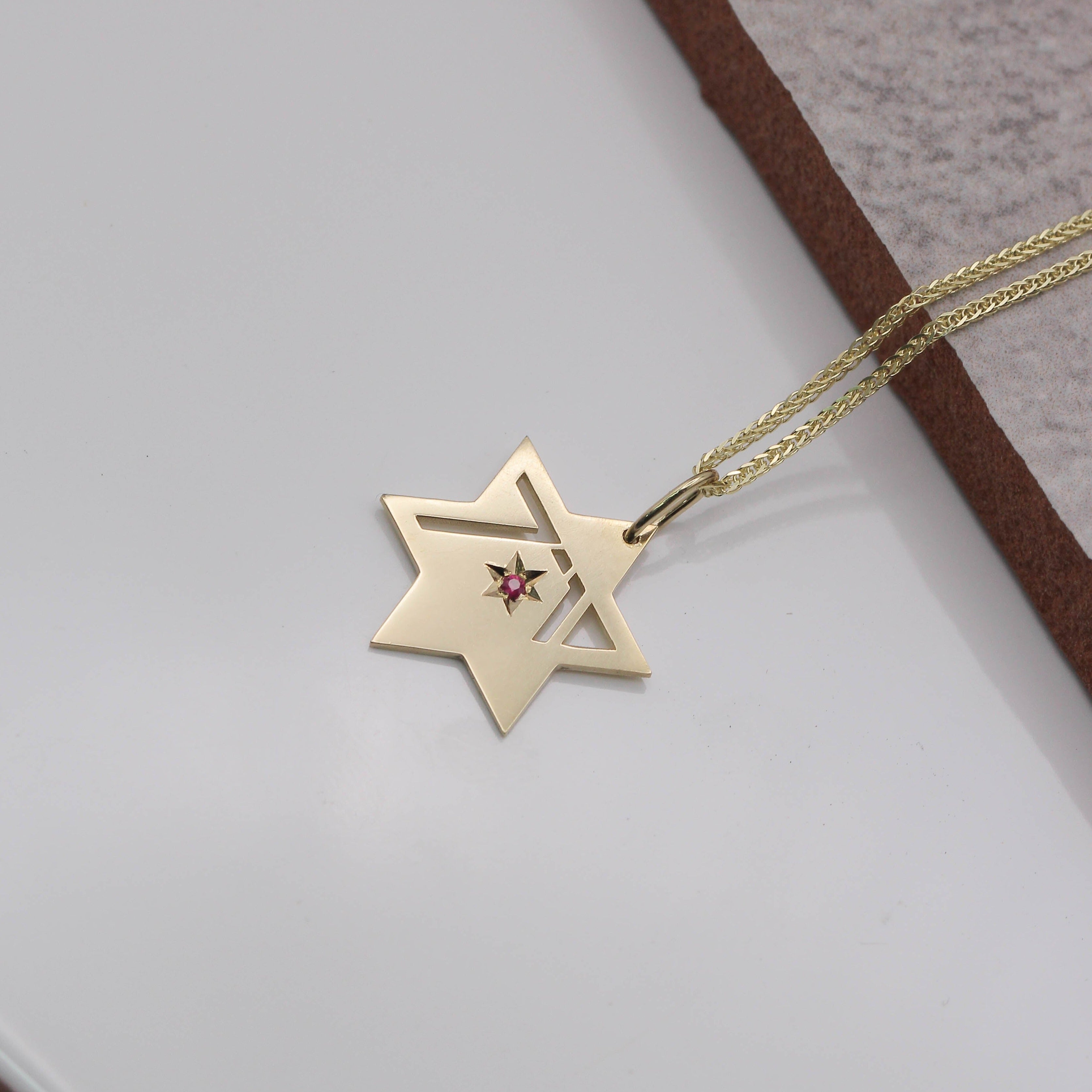 Heroism Star Of David Gold Necklace With Ruby