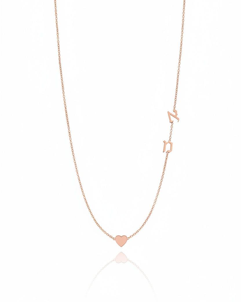 Heart Necklace With Two Floating Hebrew Letters Pendants