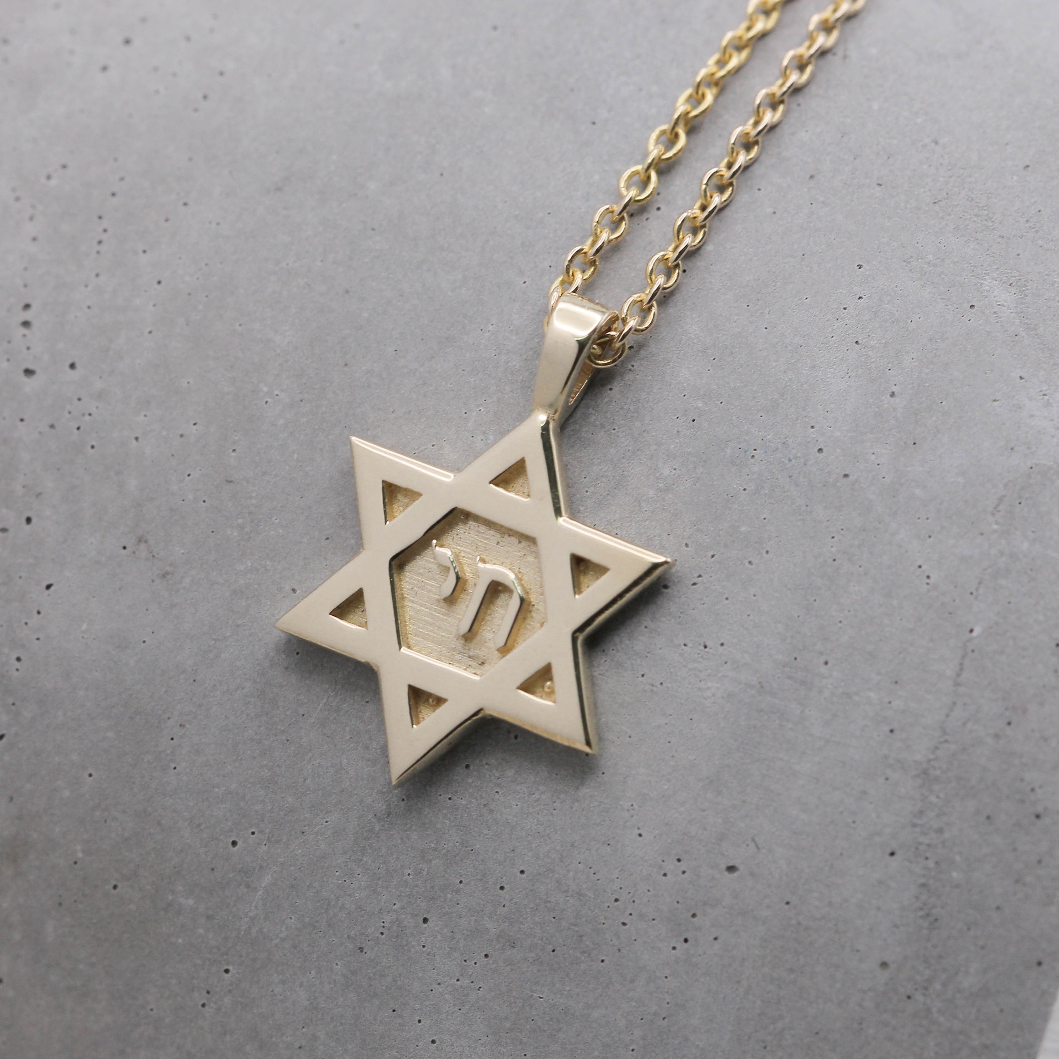 Star Of David Gold Necklace with Hebrew Letters