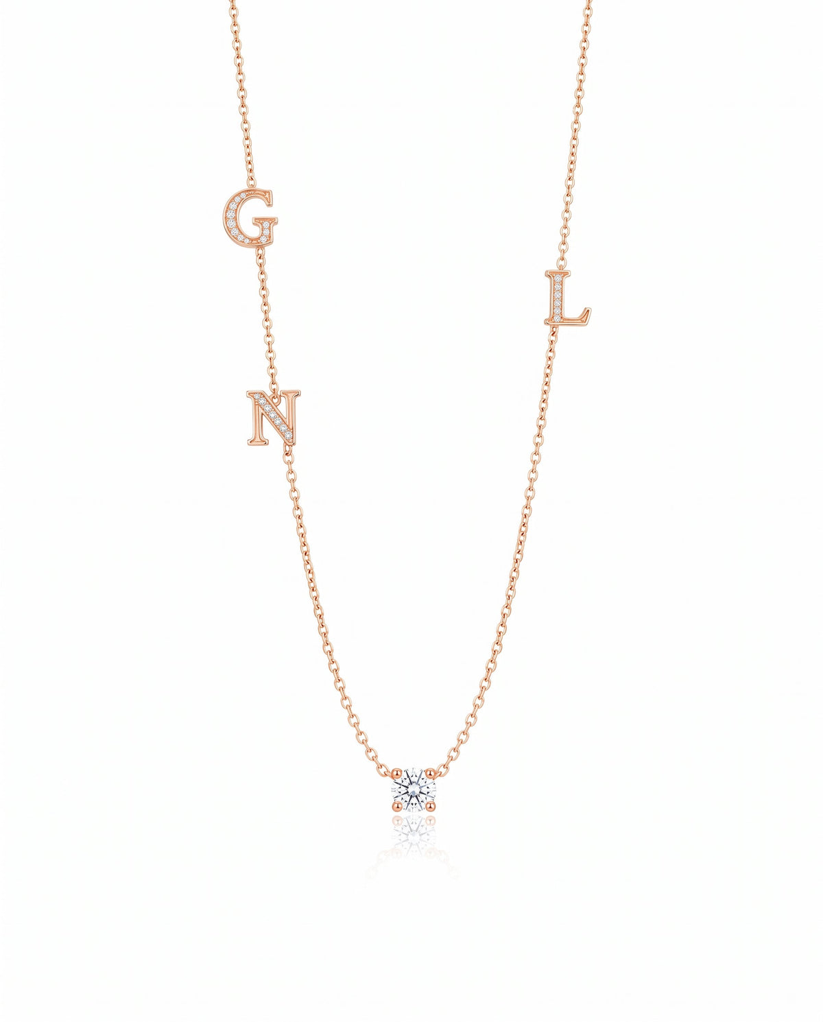 Half Set Letter Necklace with Diamond Pendant - Rose Gold