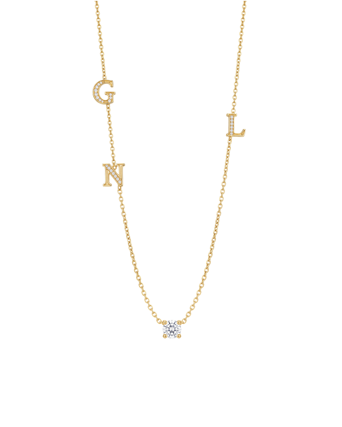 Half Set Letter Necklace with Diamond Pendant - Yellow Gold