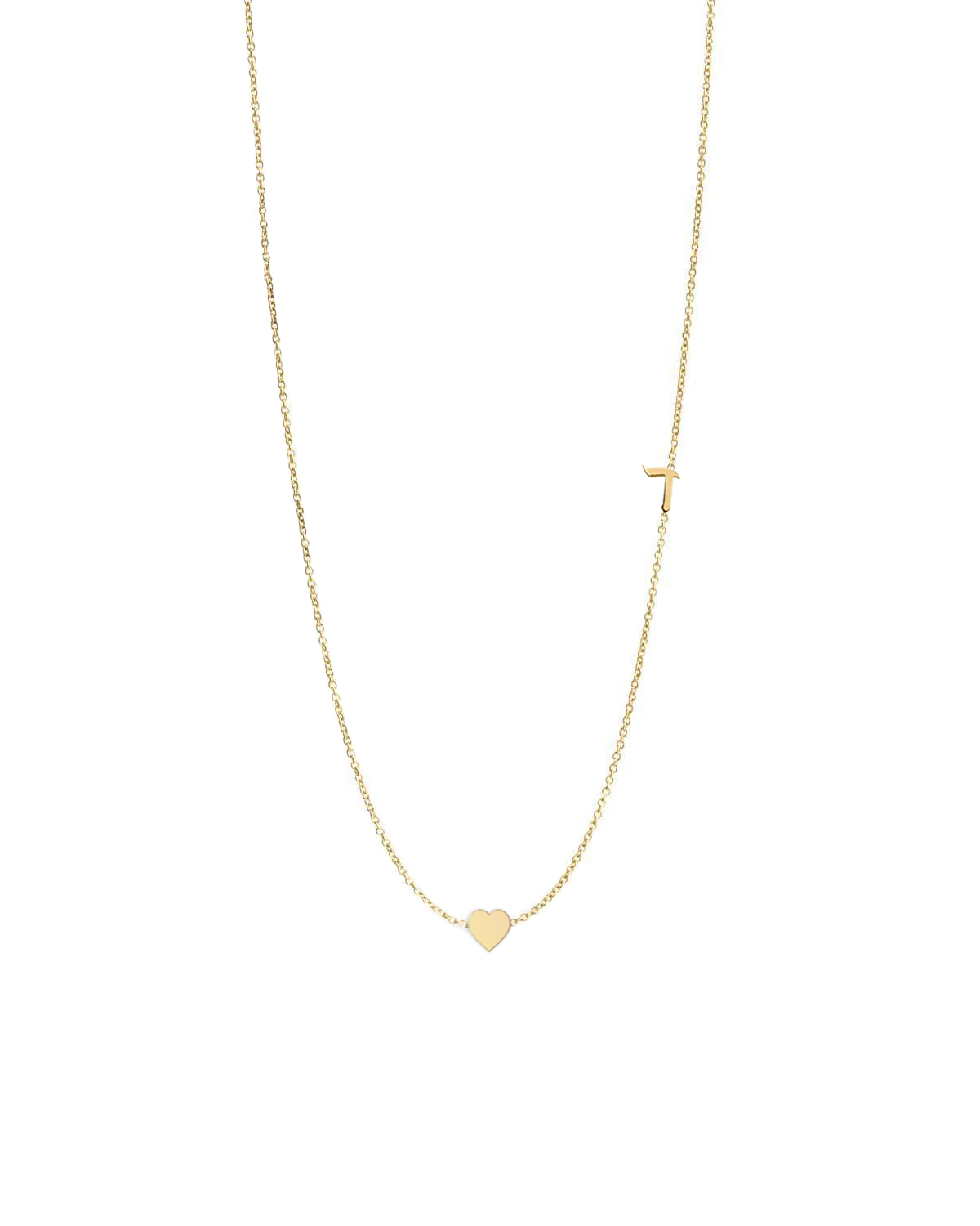 Small Hebrew letter Necklace With Gold Heart