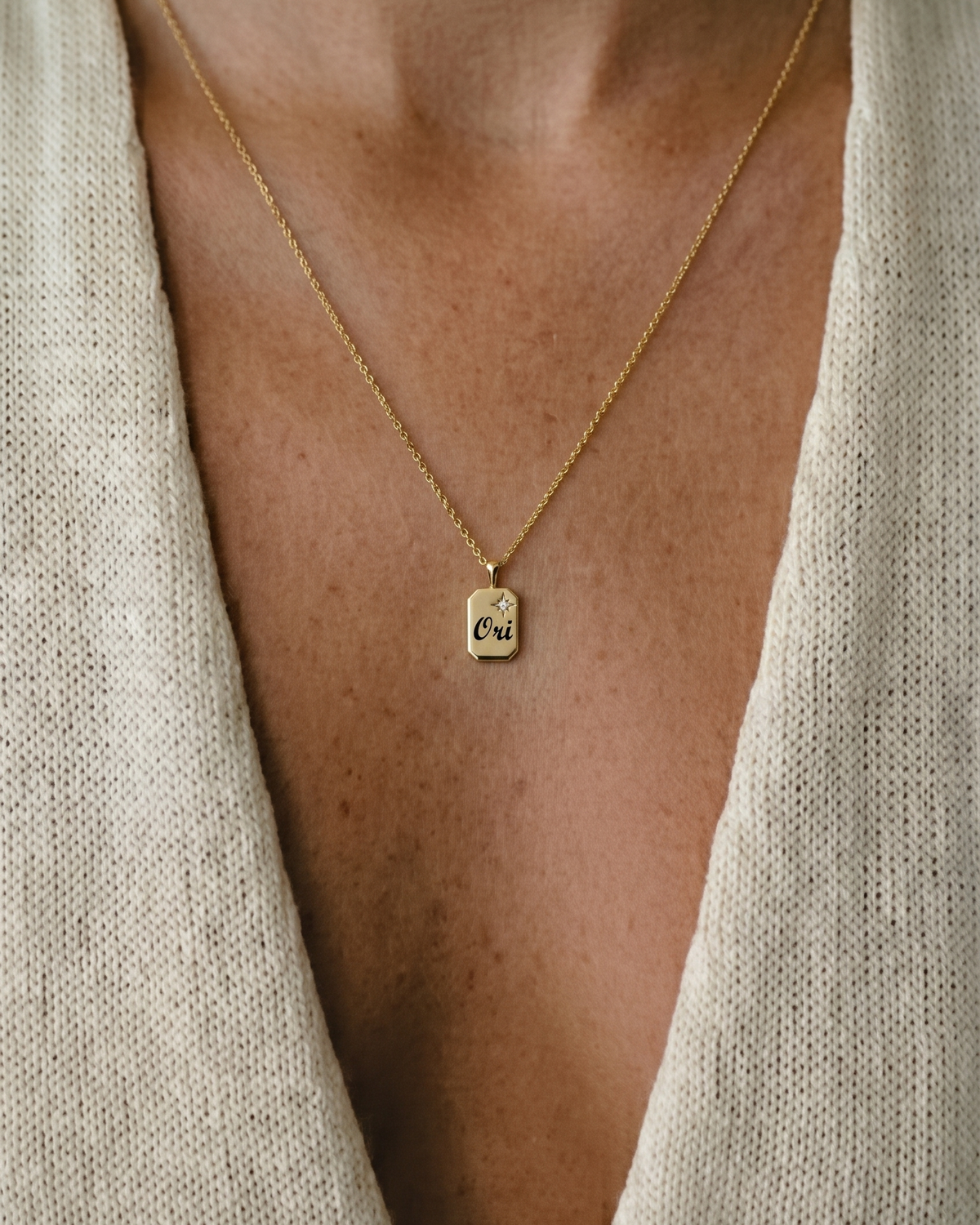 Small Tag Necklace with Diamond & Engraving