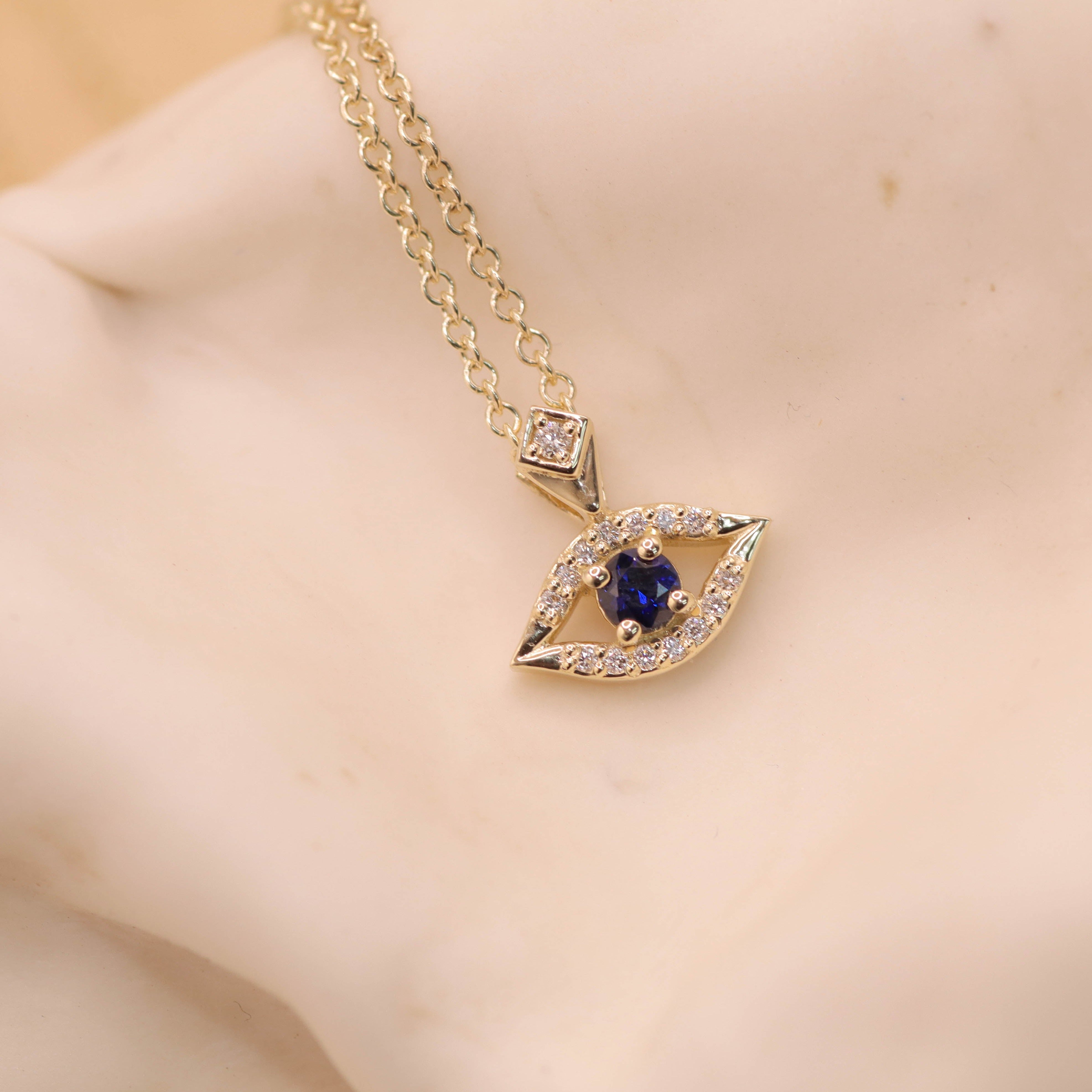 Evil Eye Gold Necklace Sapphire