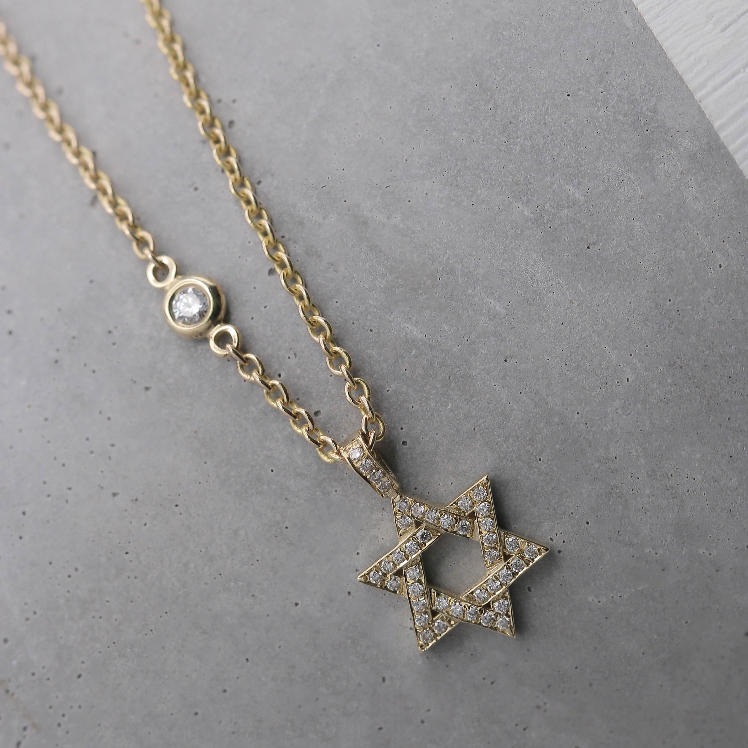 Star Of David Gold Necklace With White Diamonds