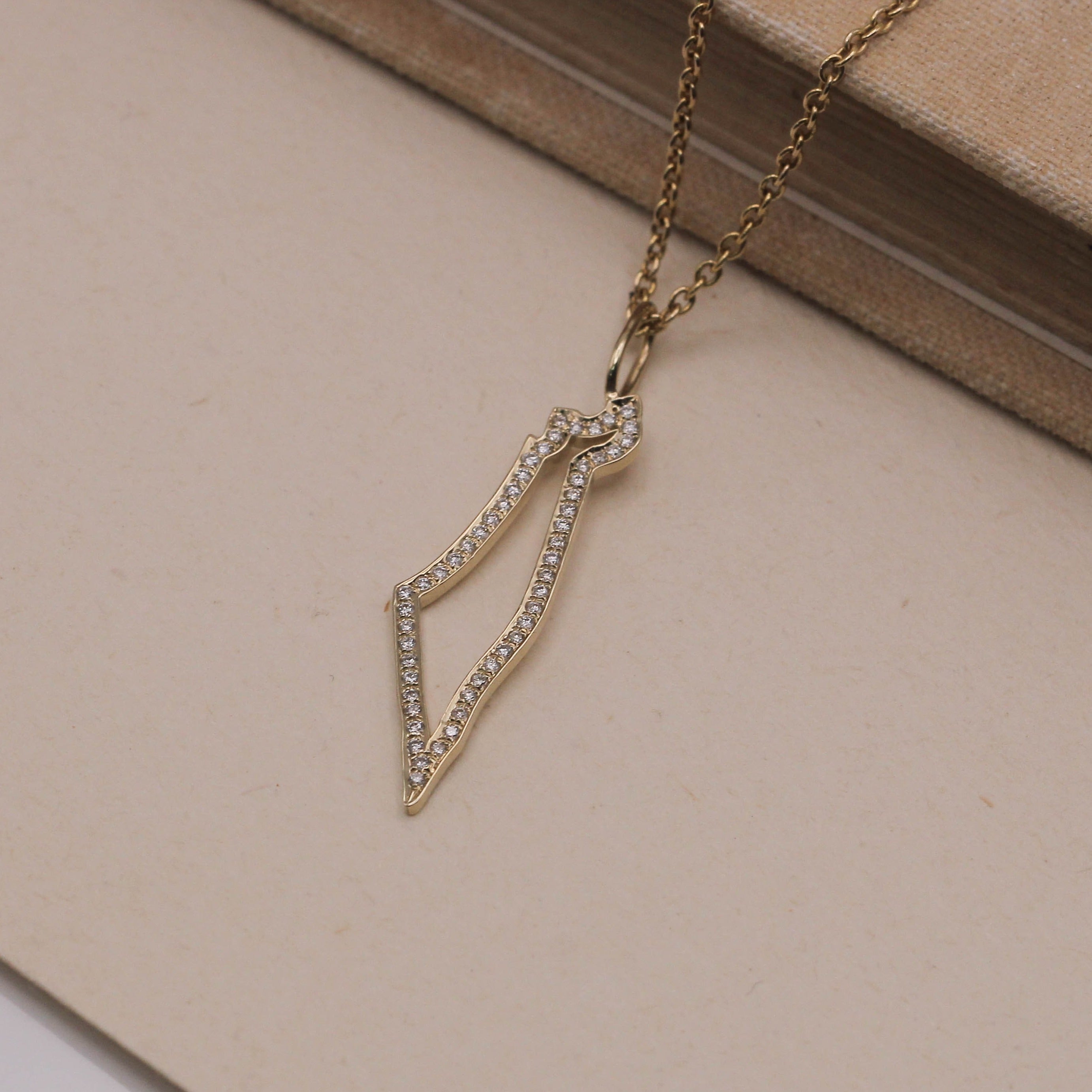 Israel Frame Gold Necklace With White Diamonds