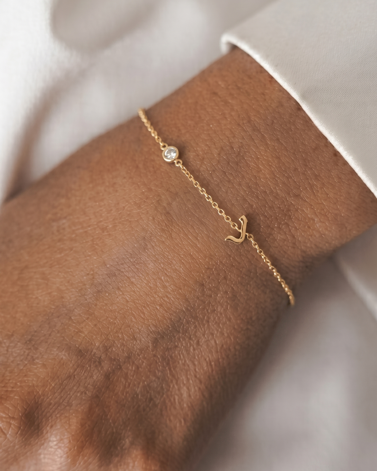 Hebrew Letter & diamond gold bracelet
