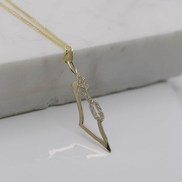 Israel Frame Gold Necklace With White Diamonds On the Sea Line