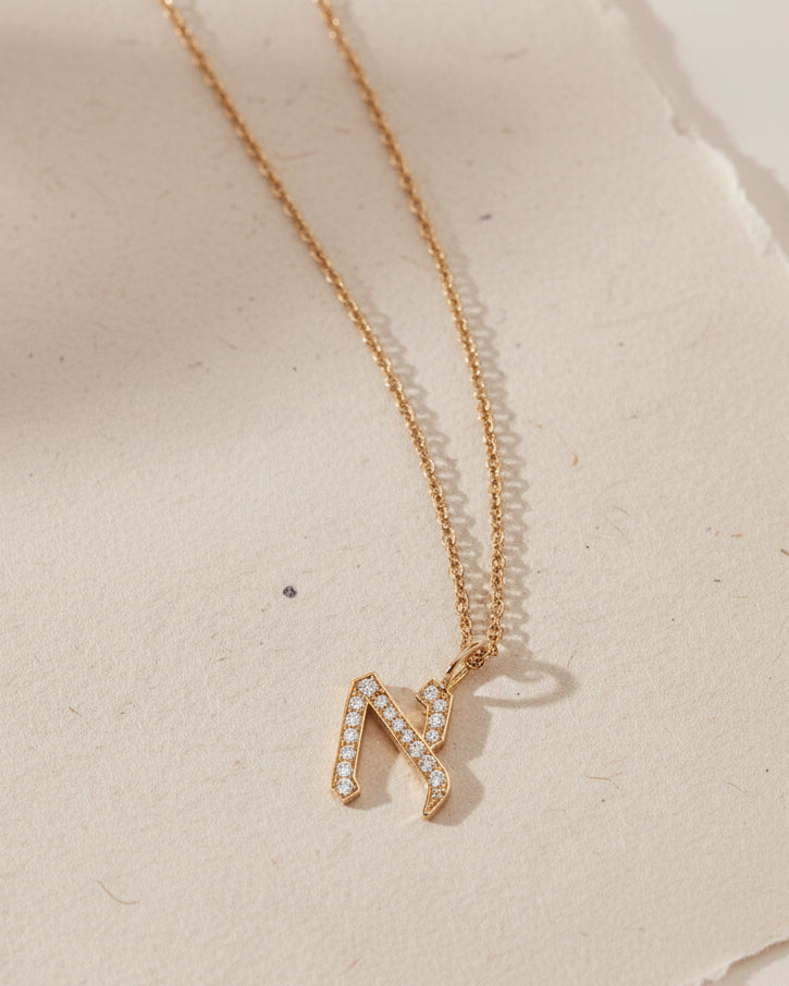 Letter Necklace - Small Aleph-Bet Encrusted Pendant