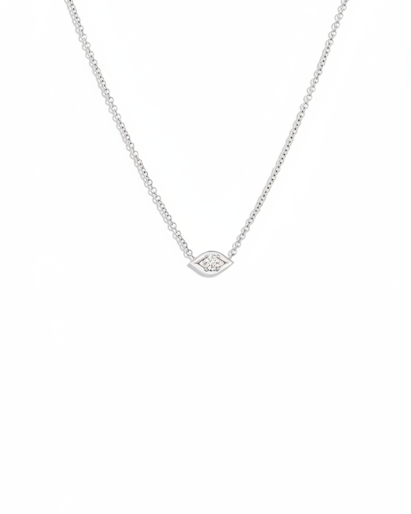 Evil Eye floating Gold Necklace white Diamond