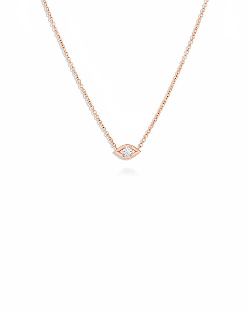 Evil Eye floating Gold Necklace white Diamond