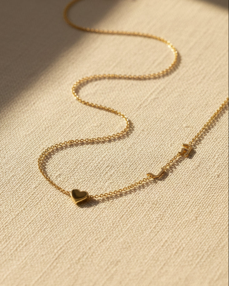 Heart Necklace With Two Floating Hebrew Letters Pendants