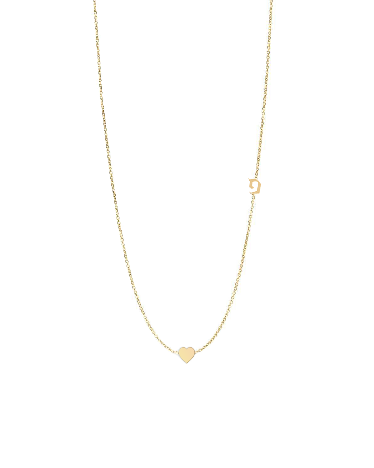 Small Hebrew letter Necklace With Gold Heart