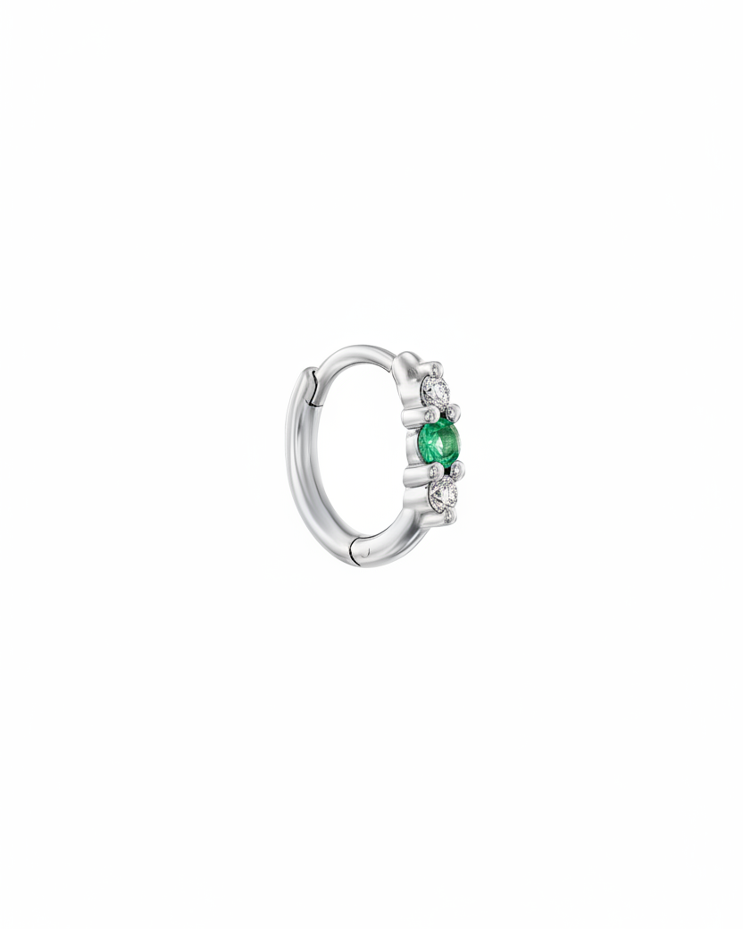 Audrey Mini Hoop With Emerald And White Diamonds