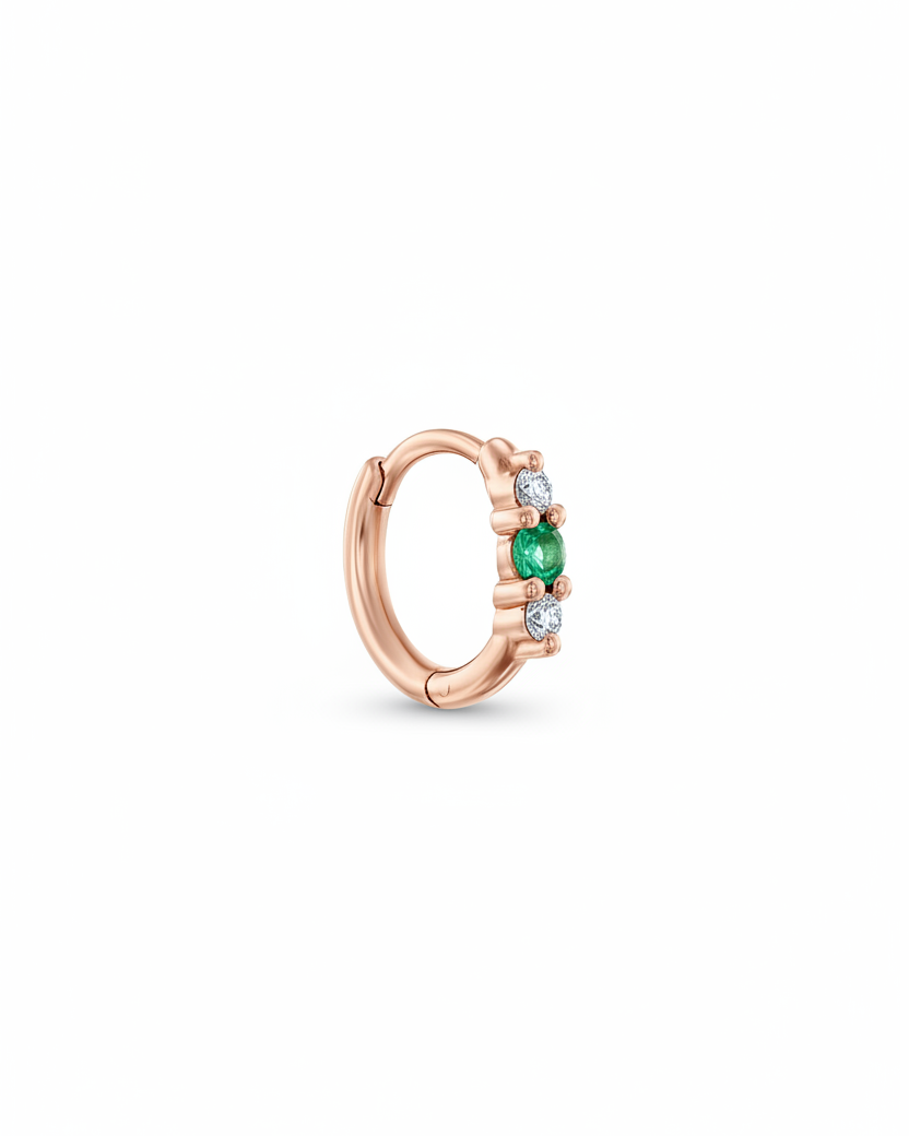 Audrey Mini Hoop With Emerald And White Diamonds