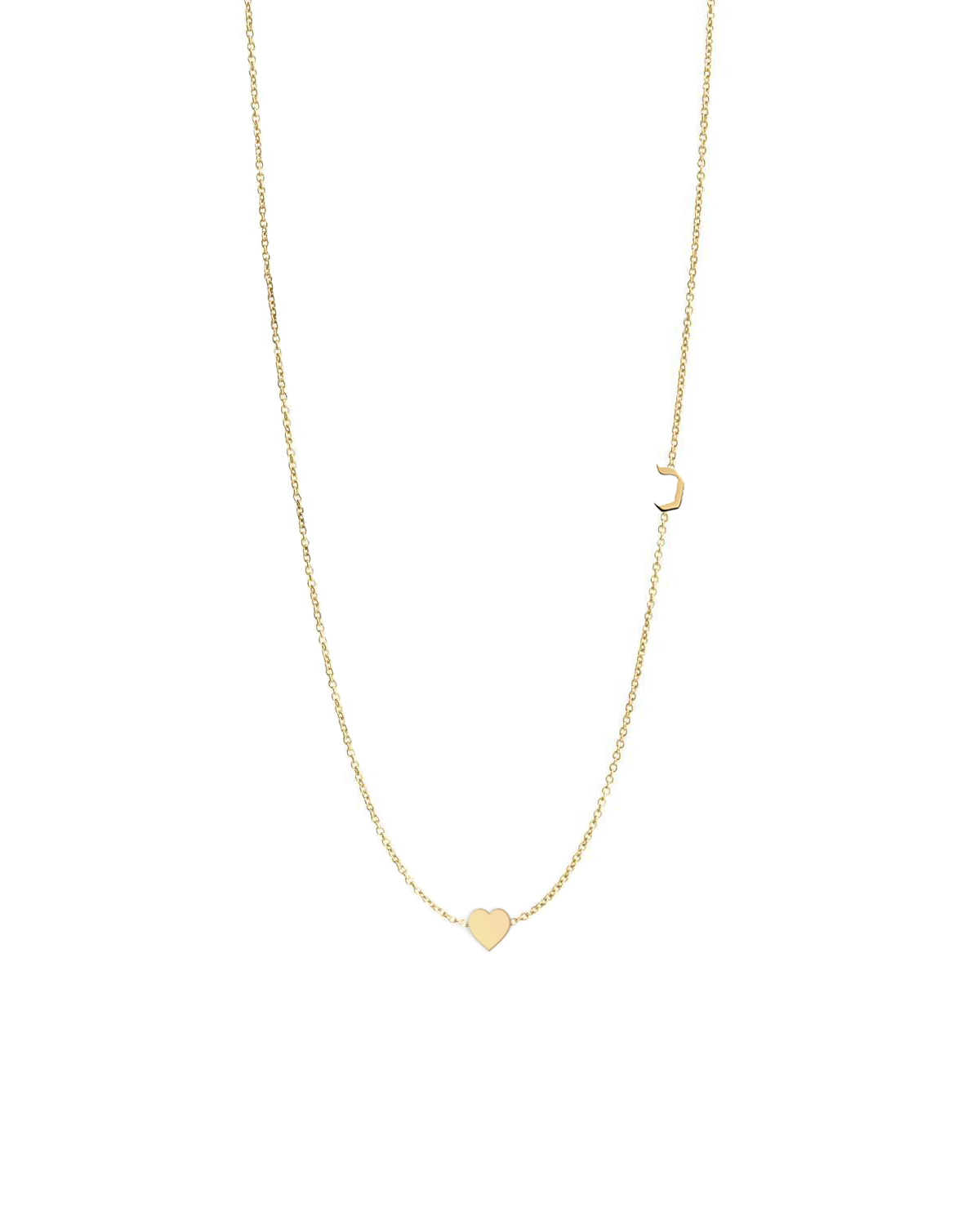 Small Hebrew letter Necklace With Gold Heart