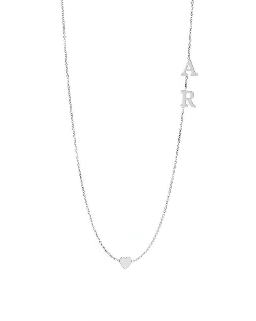 Heart Necklace With Two Floating English Letters Pendants