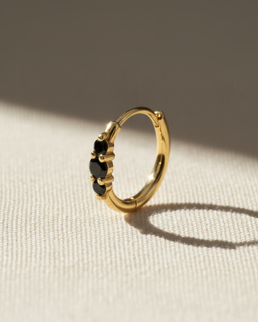 Audrey Hoop Earring with Black Diamonds