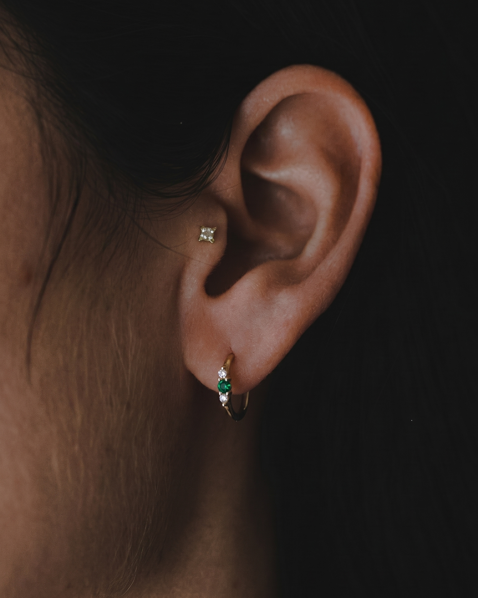 Audrey Hoop With Emerald And White Diamonds