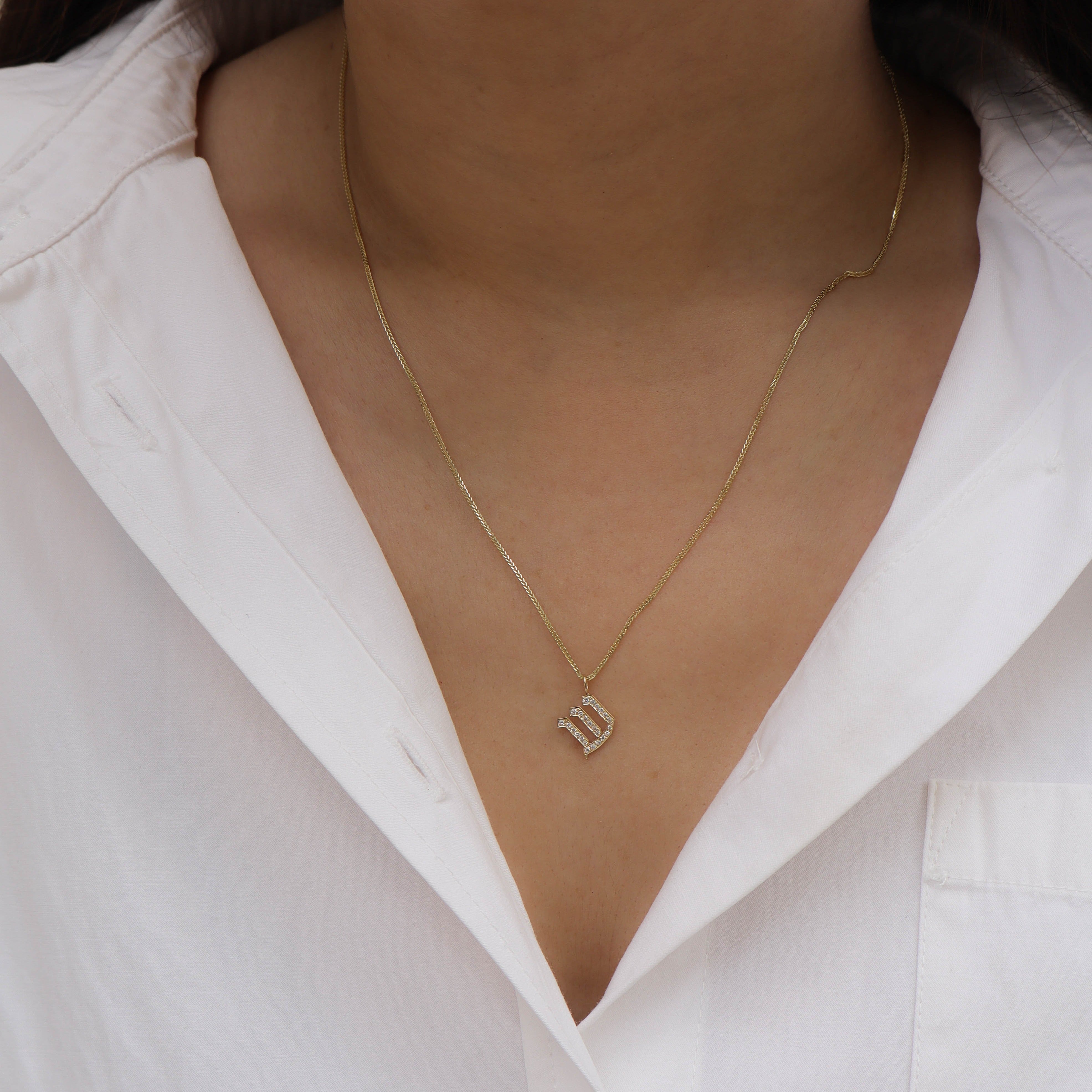 Letter Necklace - Small Aleph-Bet Encrusted Pendant
