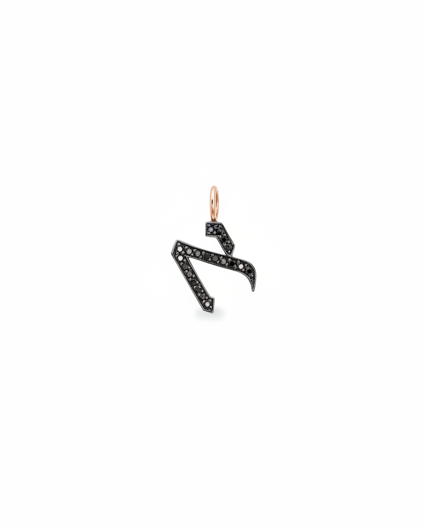 Letter Pendant -Small Aleph-Bet Encrusted Pendant Black Diamonds