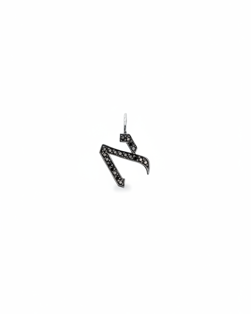 Letter Pendant -Small Aleph-Bet Encrusted Pendant Black Diamonds