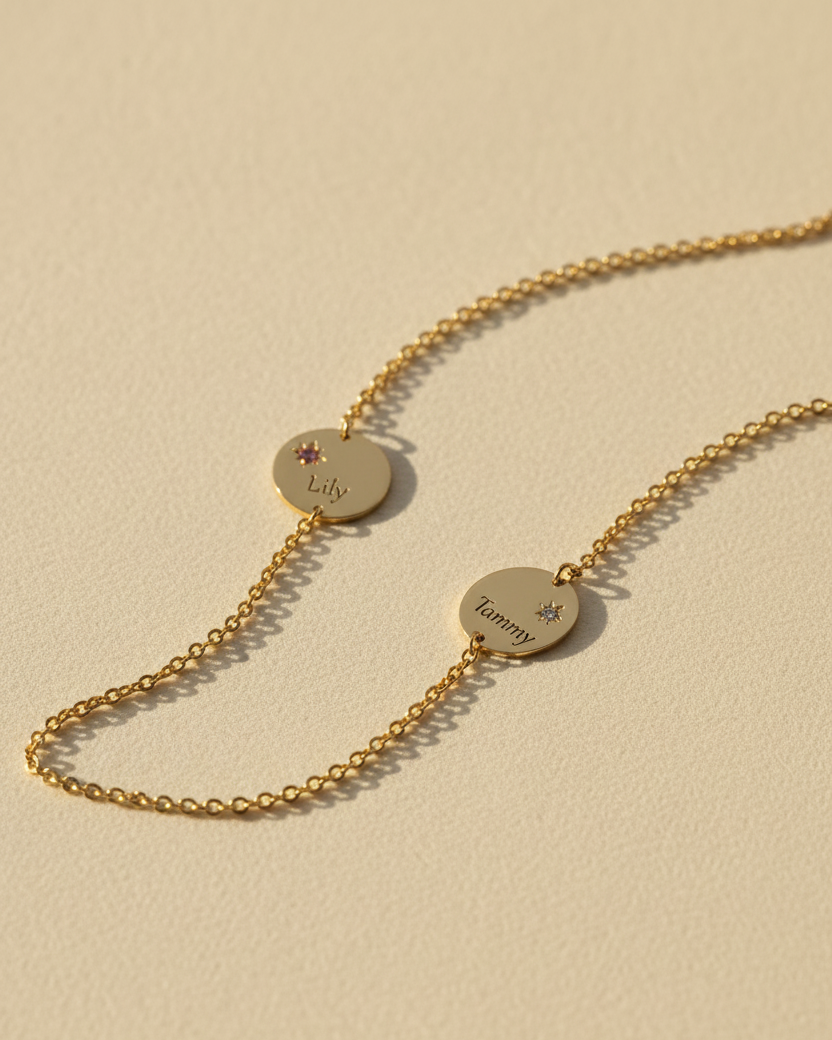 Two Chiara Gold Necklace with Star Setting & Engraving