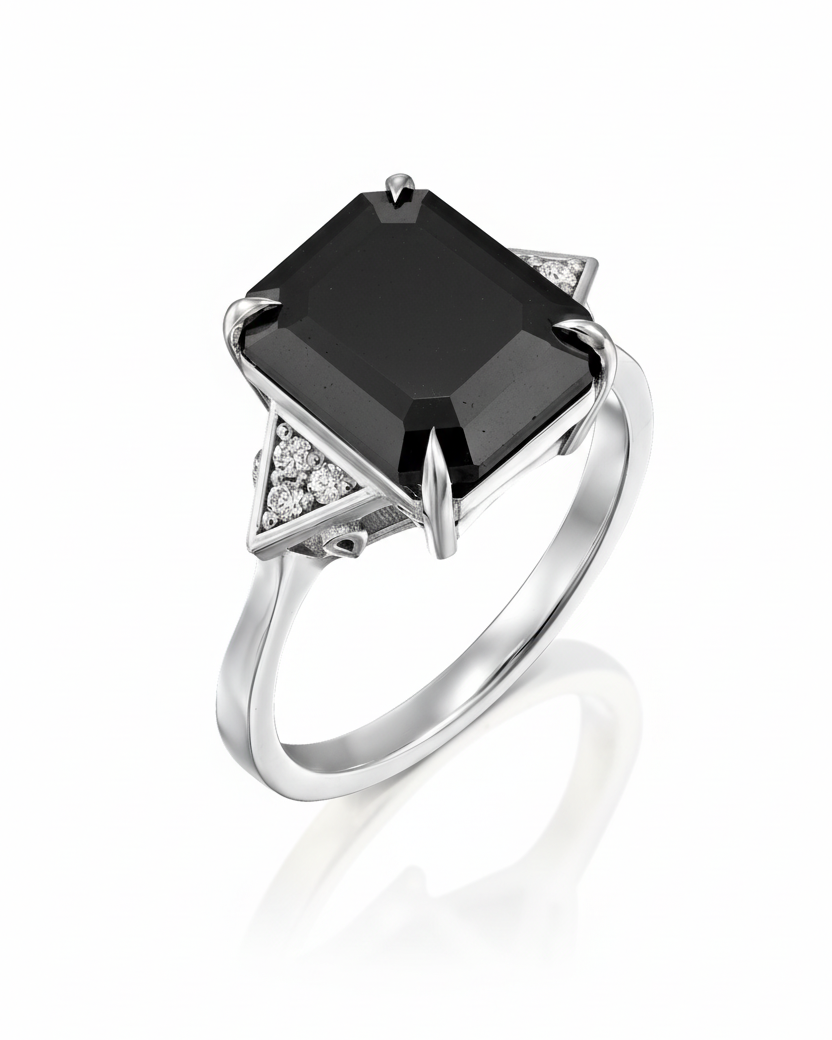 Enlarged Meghan Ring with black Mozonite