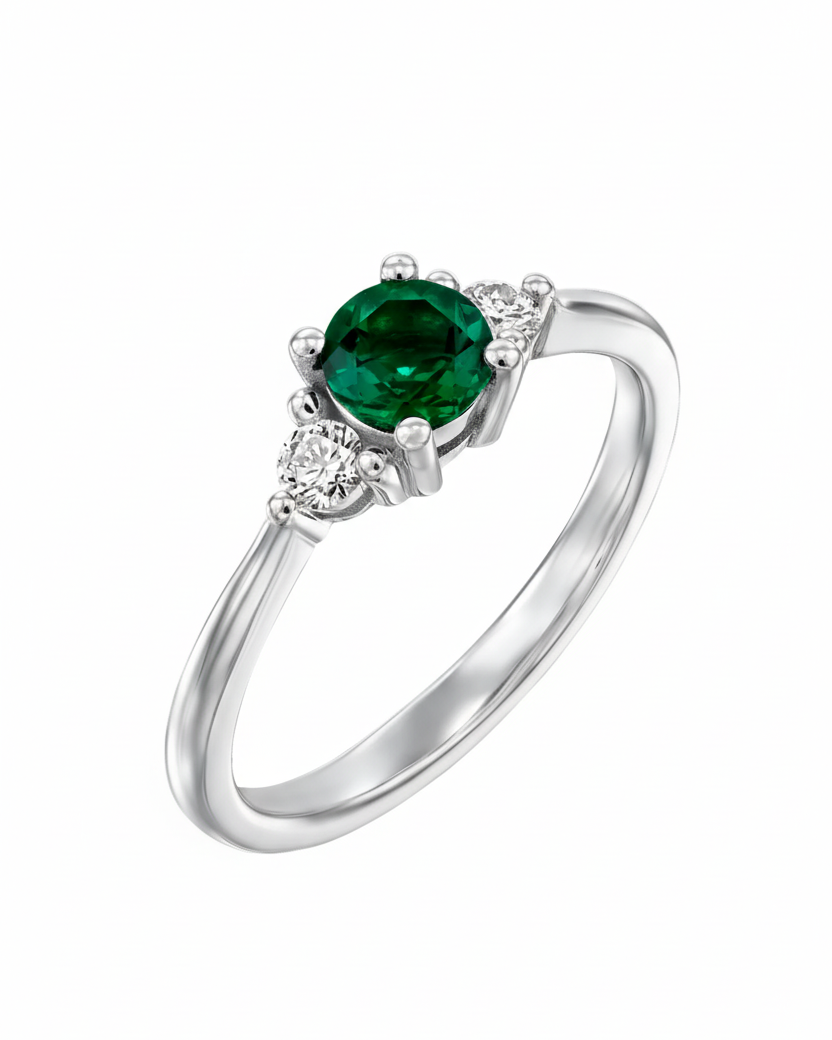 Audrey Gold Ring 4.5mm Emerald & Diamond