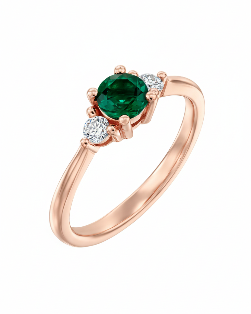 Audrey Gold Ring 4.5mm Emerald & Diamond