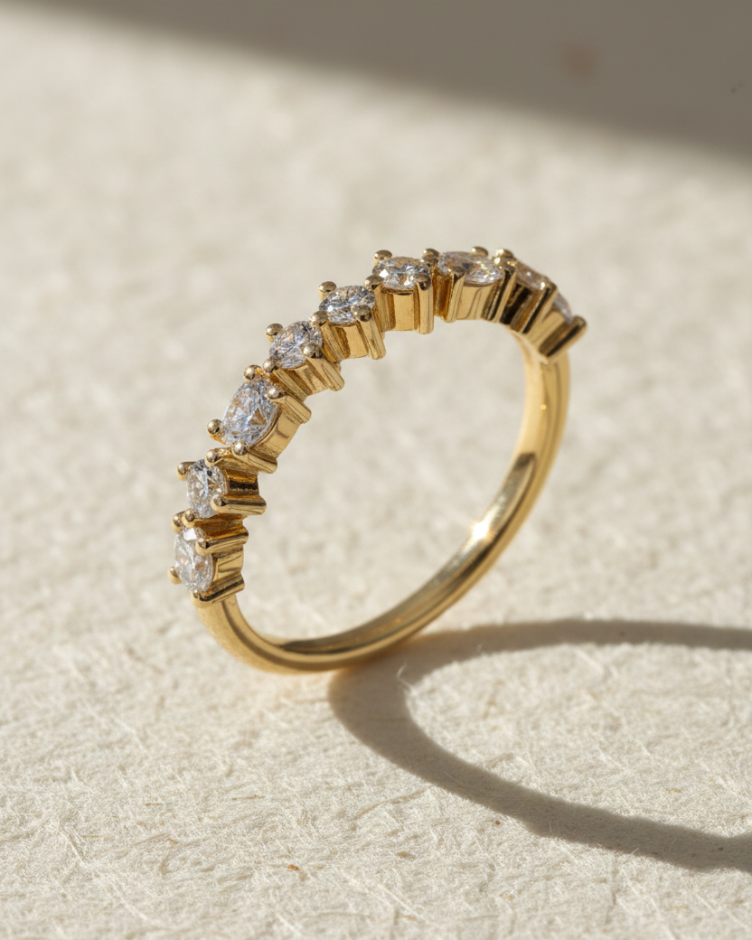 Queen E Gold Ring with White Diamonds