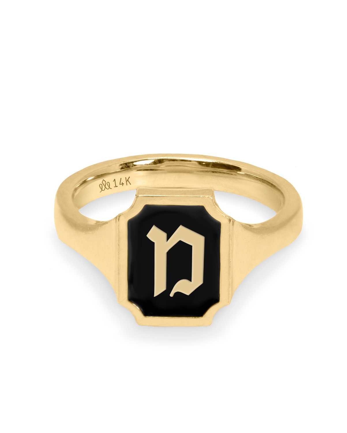 Tom Ring Signet Enamel Gold Ring - Hebrew letter