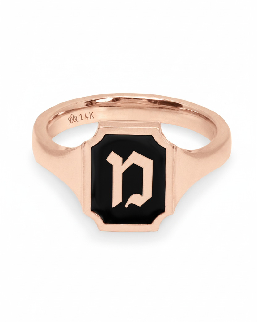 Tom Ring Signet Enamel Gold Ring - Hebrew letter