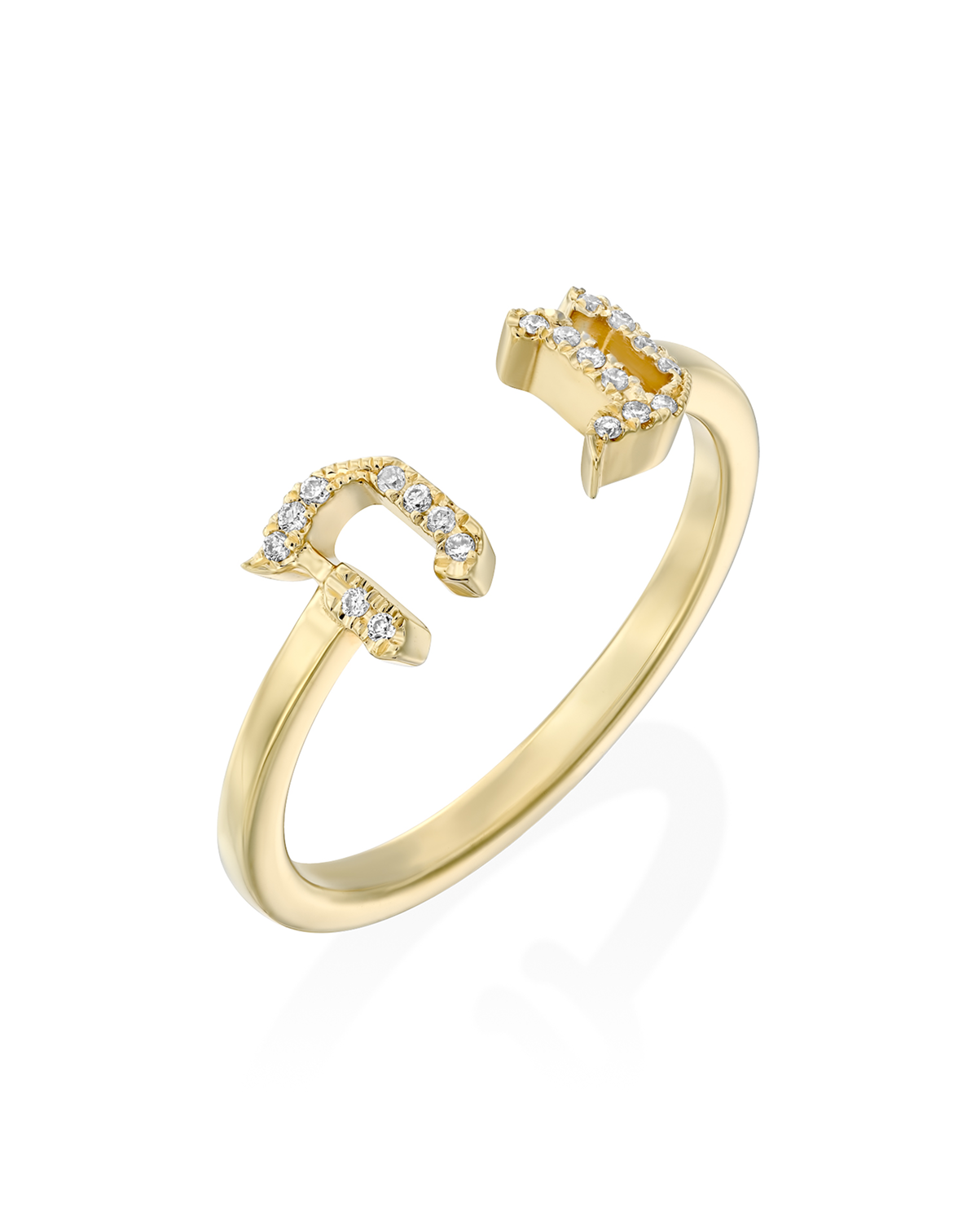 Open Encrusted Aleph-Bet Ring White Diamonds